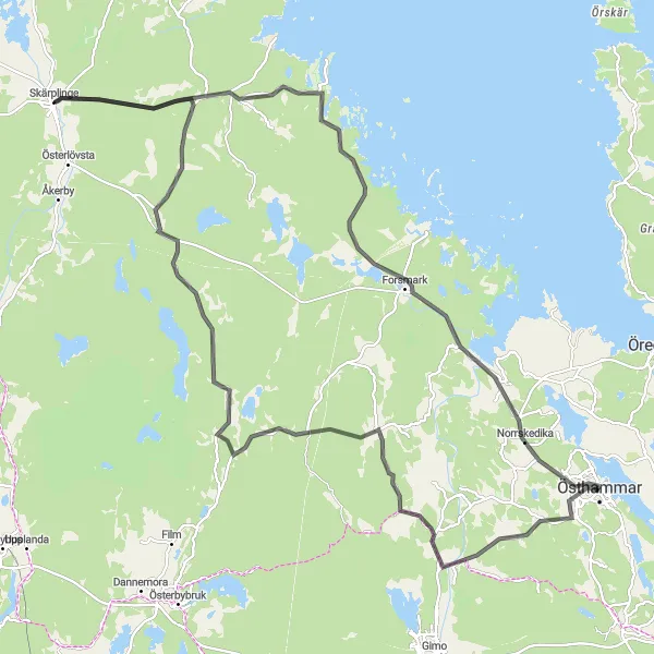 Map miniature of "Lövstabruk Road" cycling inspiration in Östra Mellansverige, Sweden. Generated by Tarmacs.app cycling route planner