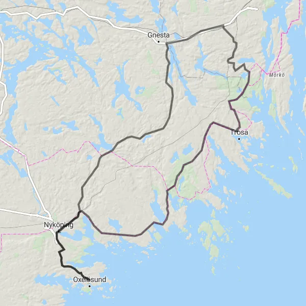 Map miniature of "Coastal and Countryside Views" cycling inspiration in Östra Mellansverige, Sweden. Generated by Tarmacs.app cycling route planner