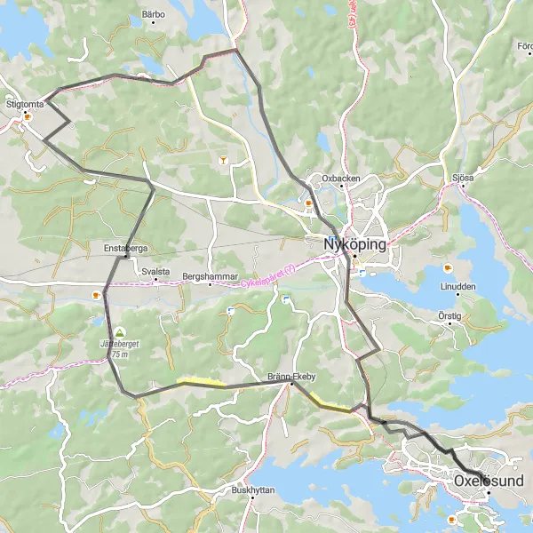 Map miniature of "Historical Landmarks" cycling inspiration in Östra Mellansverige, Sweden. Generated by Tarmacs.app cycling route planner