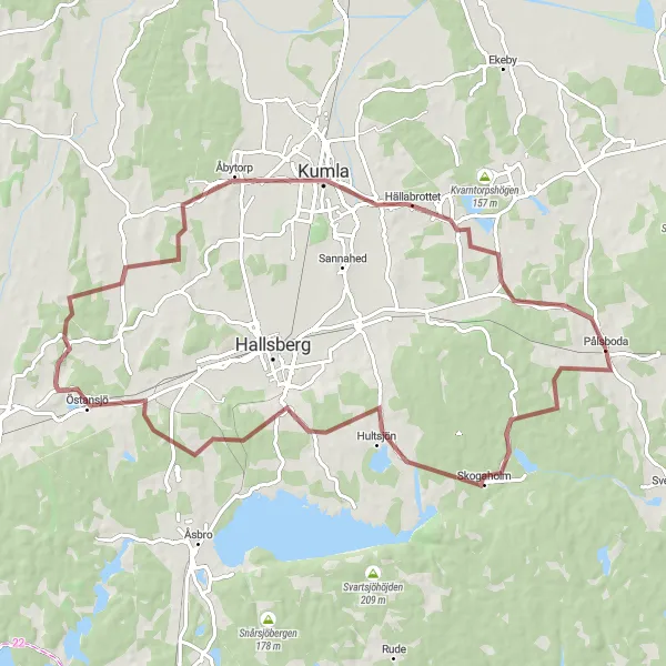 Kartminiatyr av "Grusbana till Kumla" cykelinspiration i Östra Mellansverige, Sweden. Genererad av Tarmacs.app cykelruttplanerare