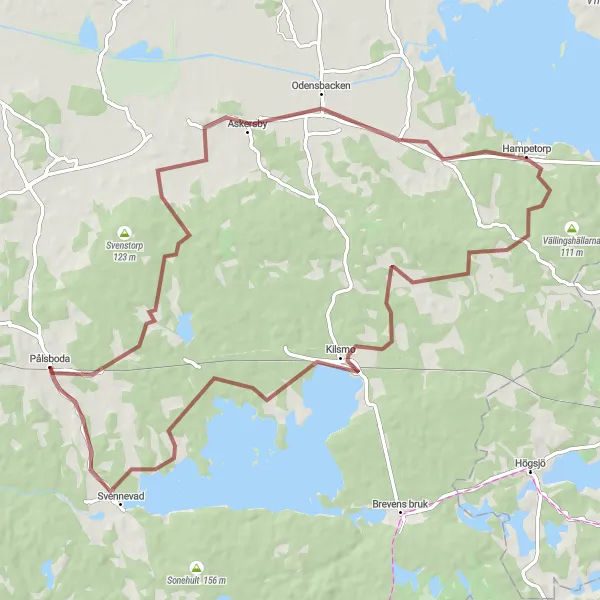 Map miniature of "Östra Mellansverige: Odensbacken to Svennevad Gravel Route" cycling inspiration in Östra Mellansverige, Sweden. Generated by Tarmacs.app cycling route planner