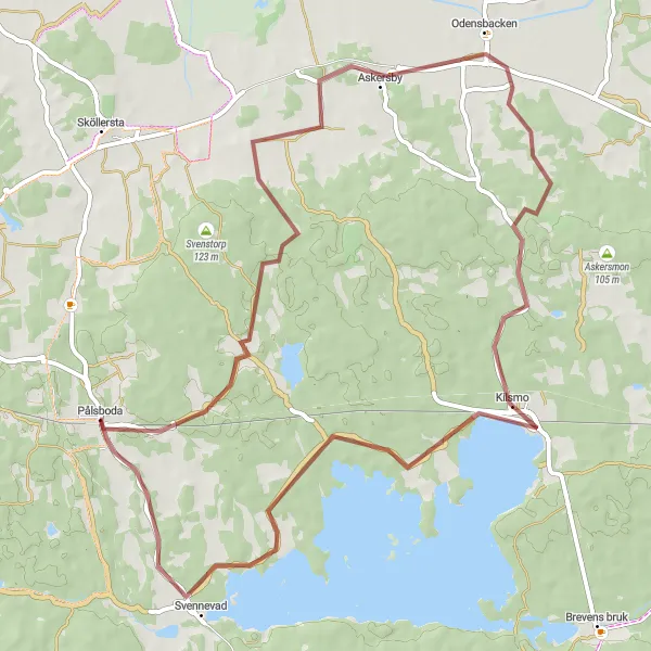 Map miniature of "Östra Mellansverige: Askersby to Svennevad Gravel Route" cycling inspiration in Östra Mellansverige, Sweden. Generated by Tarmacs.app cycling route planner