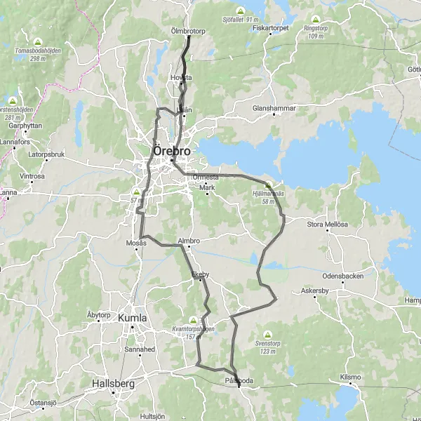 Map miniature of "Östra Mellansverige Road Cycling Route 1" cycling inspiration in Östra Mellansverige, Sweden. Generated by Tarmacs.app cycling route planner