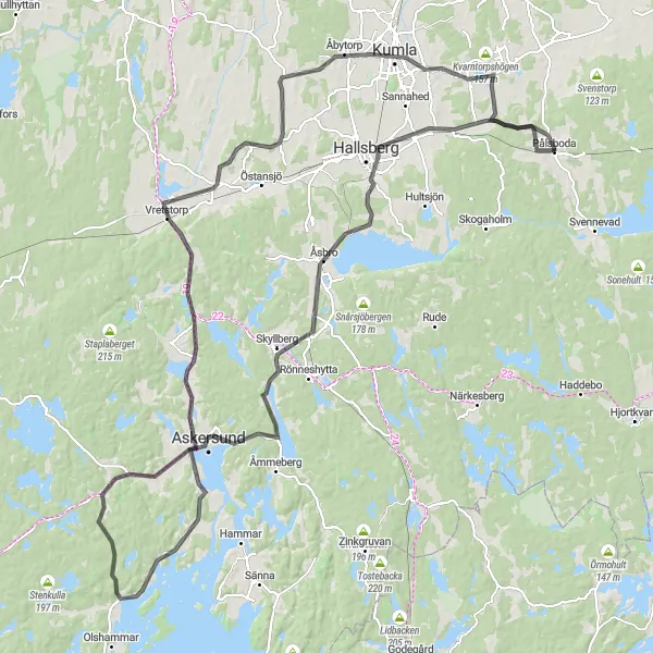 Kartminiatyr av "Vägbana till Åsbro" cykelinspiration i Östra Mellansverige, Sweden. Genererad av Tarmacs.app cykelruttplanerare