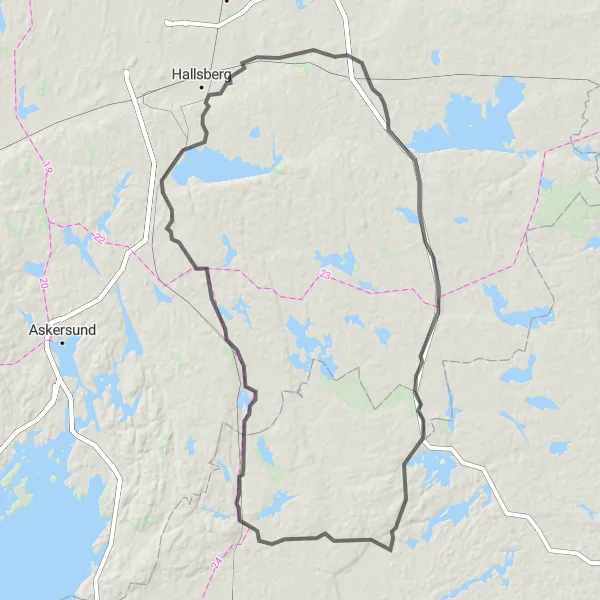 Kartminiatyr av "Historisk landsvägscykling" cykelinspiration i Östra Mellansverige, Sweden. Genererad av Tarmacs.app cykelruttplanerare
