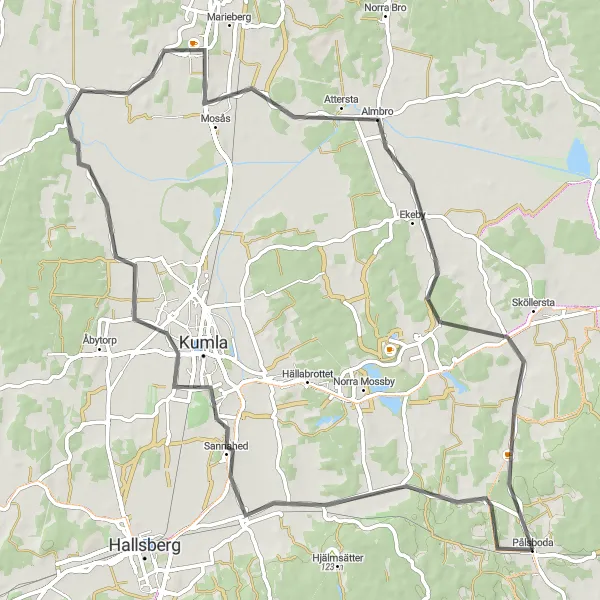 Map miniature of "Charming Pålsboda Ride" cycling inspiration in Östra Mellansverige, Sweden. Generated by Tarmacs.app cycling route planner
