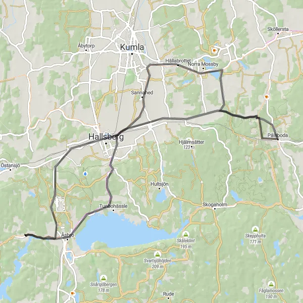 Map miniature of "Östra Mellansverige: Omhällsberg to Pålsboda Road Route" cycling inspiration in Östra Mellansverige, Sweden. Generated by Tarmacs.app cycling route planner