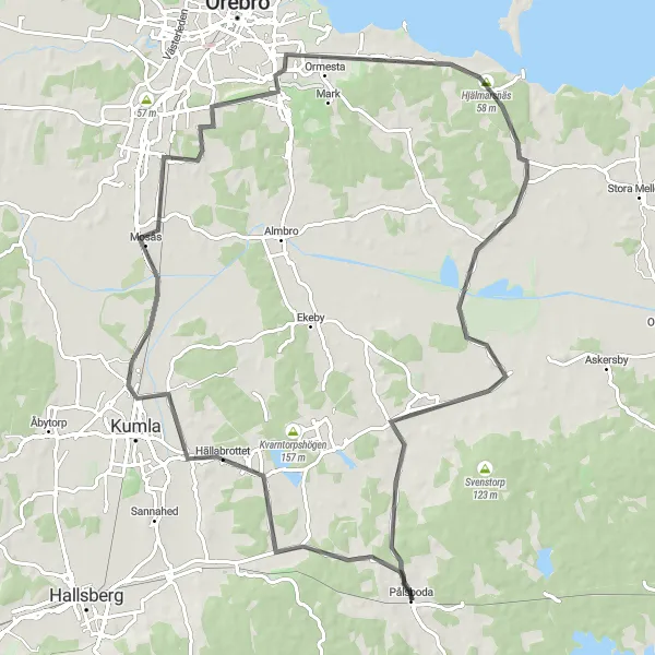 Kartminiatyr av "Hällabrottet och Almby Cykeltur" cykelinspiration i Östra Mellansverige, Sweden. Genererad av Tarmacs.app cykelruttplanerare