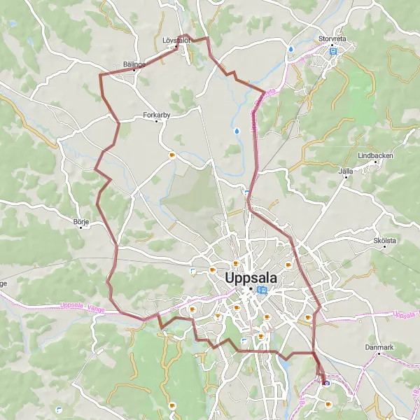 Map miniature of "Håga and Ancient Uppsala Gravel Ride" cycling inspiration in Östra Mellansverige, Sweden. Generated by Tarmacs.app cycling route planner