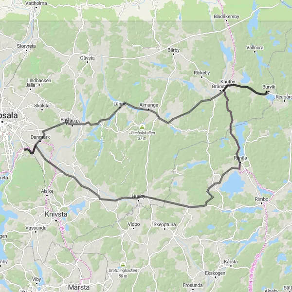 Map miniature of "Sävja - Trehörningen scenic road loop" cycling inspiration in Östra Mellansverige, Sweden. Generated by Tarmacs.app cycling route planner