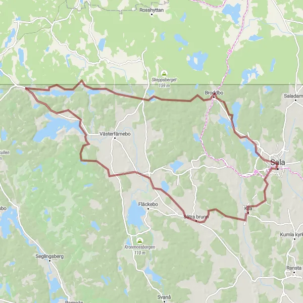 Map miniature of "Sala Epic Gravel Ride" cycling inspiration in Östra Mellansverige, Sweden. Generated by Tarmacs.app cycling route planner