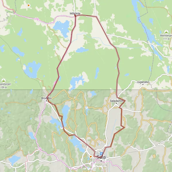 Map miniature of "Möklinta Gravel Adventure" cycling inspiration in Östra Mellansverige, Sweden. Generated by Tarmacs.app cycling route planner