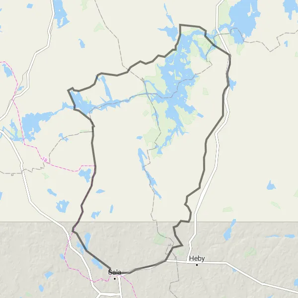 Map miniature of "Sala Loop" cycling inspiration in Östra Mellansverige, Sweden. Generated by Tarmacs.app cycling route planner