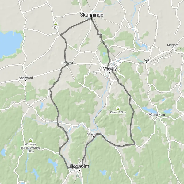 Map miniature of "Skänninge to Mjölby" cycling inspiration in Östra Mellansverige, Sweden. Generated by Tarmacs.app cycling route planner