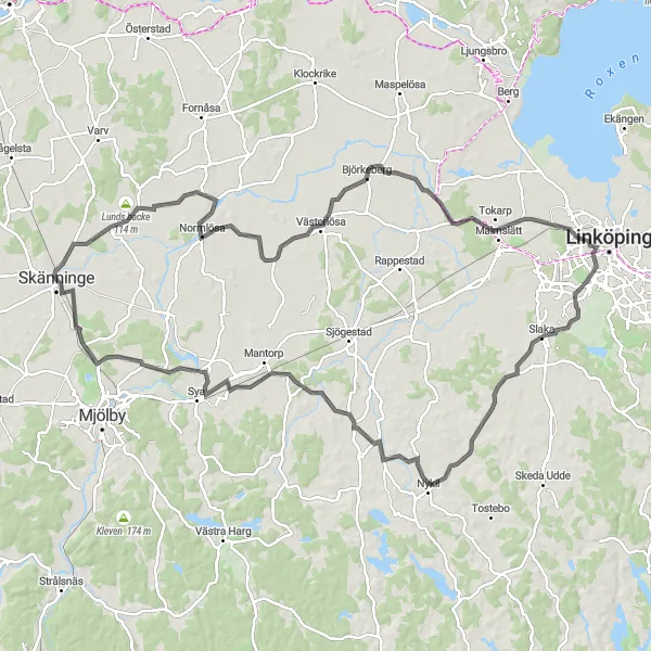 Map miniature of "Historical Landmarks" cycling inspiration in Östra Mellansverige, Sweden. Generated by Tarmacs.app cycling route planner