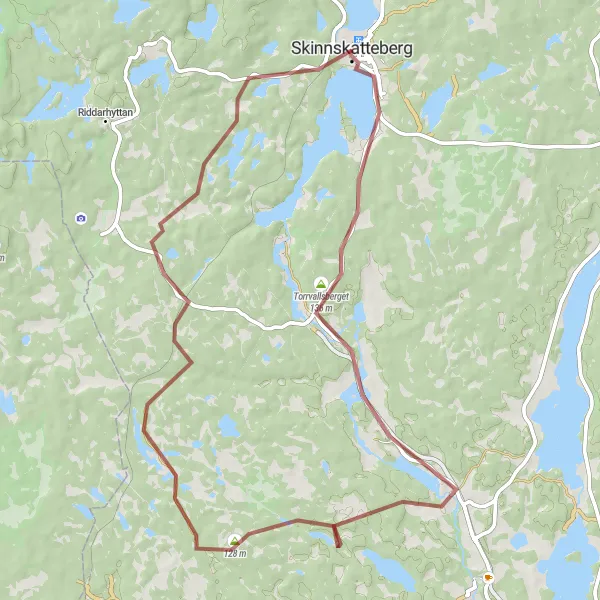 Kartminiatyr av "Skogsvägar och Stillhet" cykelinspiration i Östra Mellansverige, Sweden. Genererad av Tarmacs.app cykelruttplanerare