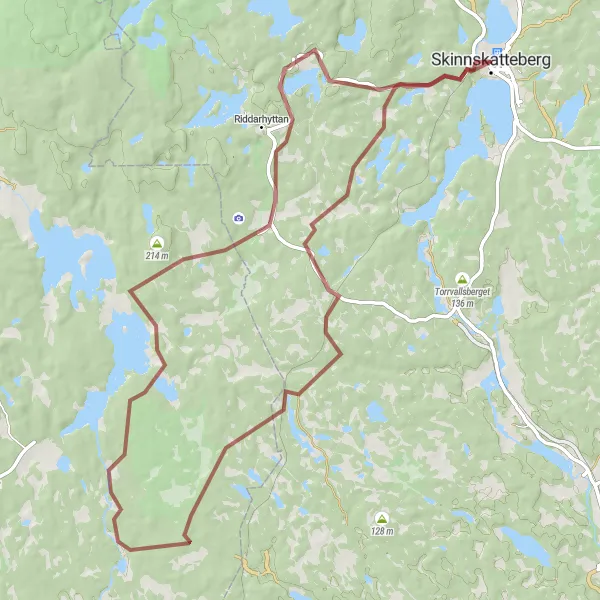 Kartminiatyr av "Grusvägar och Naturupplevelser" cykelinspiration i Östra Mellansverige, Sweden. Genererad av Tarmacs.app cykelruttplanerare