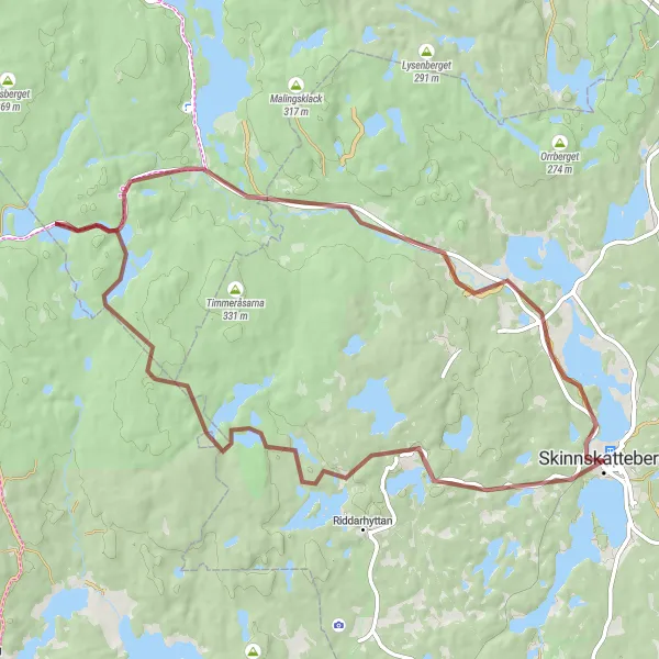 Kartminiatyr av "Utsiktpunkter och Naturupplevelser" cykelinspiration i Östra Mellansverige, Sweden. Genererad av Tarmacs.app cykelruttplanerare