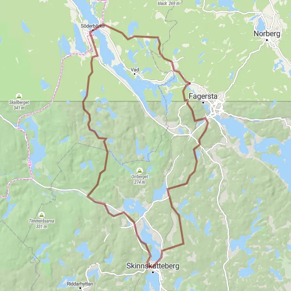 Kartminiatyr av "Grusväg till Söderbärke" cykelinspiration i Östra Mellansverige, Sweden. Genererad av Tarmacs.app cykelruttplanerare