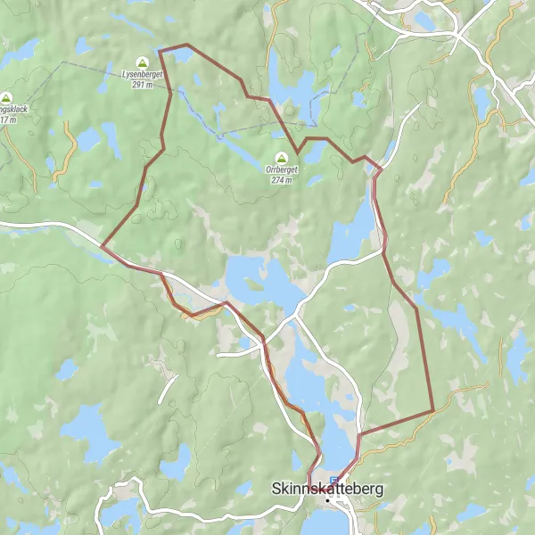 Map miniature of "Gravel Adventure through Hills and Forests" cycling inspiration in Östra Mellansverige, Sweden. Generated by Tarmacs.app cycling route planner