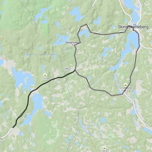 Kartminiatyr av "Skinnskatteberg till Riddarhyttan" cykelinspiration i Östra Mellansverige, Sweden. Genererad av Tarmacs.app cykelruttplanerare