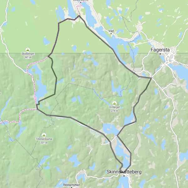 Map miniature of "Malingsklack Loop" cycling inspiration in Östra Mellansverige, Sweden. Generated by Tarmacs.app cycling route planner
