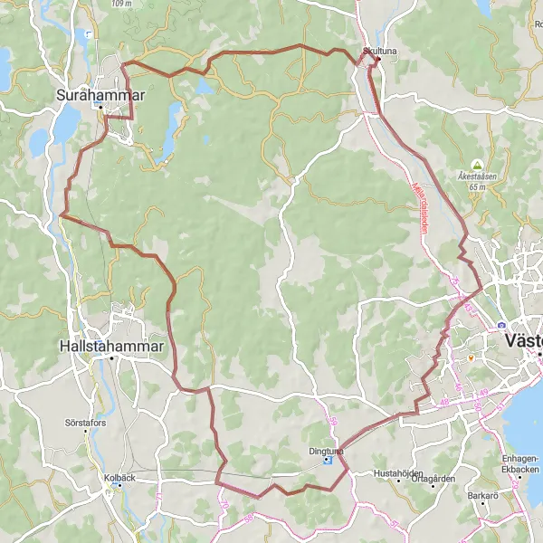 Map miniature of "Scenic Gravel Ride to Hagaberg" cycling inspiration in Östra Mellansverige, Sweden. Generated by Tarmacs.app cycling route planner