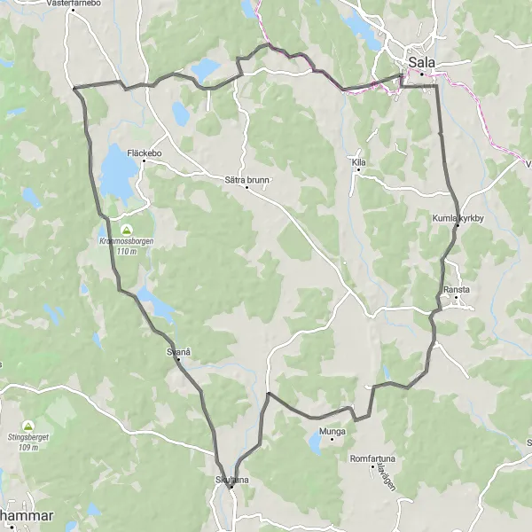 Map miniature of "Salbohed Adventure" cycling inspiration in Östra Mellansverige, Sweden. Generated by Tarmacs.app cycling route planner