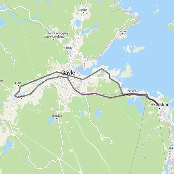 Kartminiatyr av "Valbo Road Adventure" cykelinspiration i Östra Mellansverige, Sweden. Genererad av Tarmacs.app cykelruttplanerare