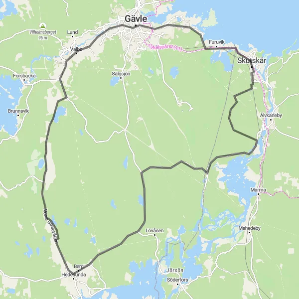 Kartminiatyr av "Skutskär till Furuvik och tillbaka" cykelinspiration i Östra Mellansverige, Sweden. Genererad av Tarmacs.app cykelruttplanerare