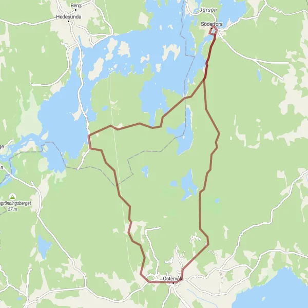 Map miniature of "Söderfors Hade Gravel Loop" cycling inspiration in Östra Mellansverige, Sweden. Generated by Tarmacs.app cycling route planner