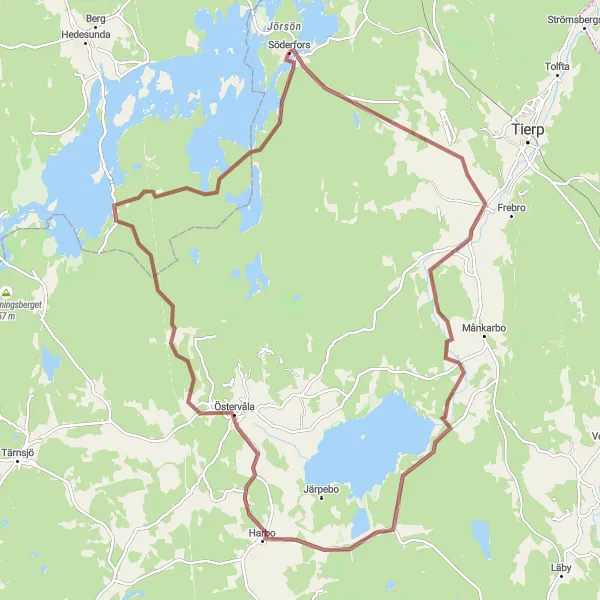 Kartminiatyr av "Harbo till Söderfors Cykelrunda" cykelinspiration i Östra Mellansverige, Sweden. Genererad av Tarmacs.app cykelruttplanerare
