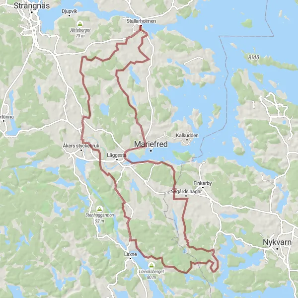 Map miniature of "Adventure Through Gravel Trails" cycling inspiration in Östra Mellansverige, Sweden. Generated by Tarmacs.app cycling route planner