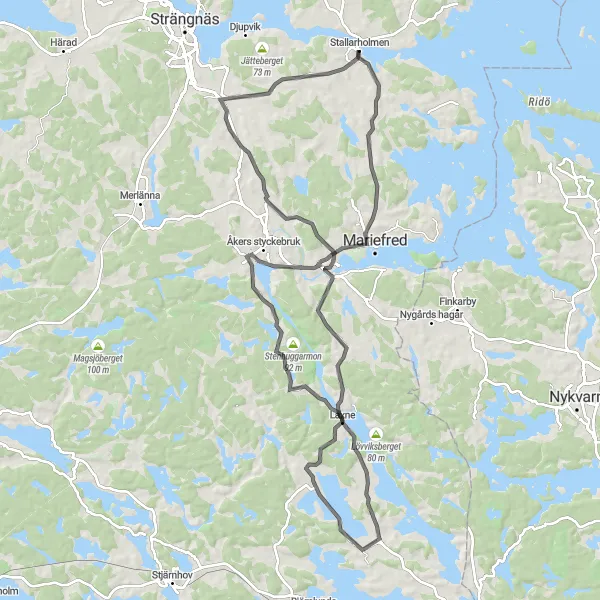 Map miniature of "Historic Road Adventure" cycling inspiration in Östra Mellansverige, Sweden. Generated by Tarmacs.app cycling route planner