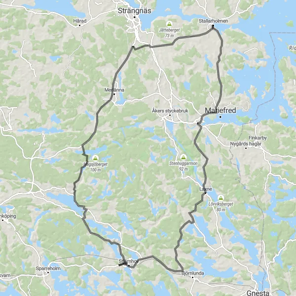 Kartminiatyr av "Historisk cykling runt Stallarholmen" cykelinspiration i Östra Mellansverige, Sweden. Genererad av Tarmacs.app cykelruttplanerare