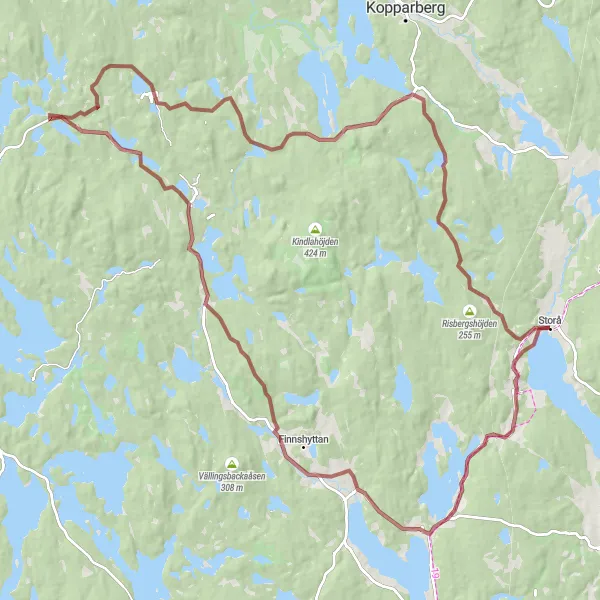 Map miniature of "Storå to Lindesby Gravel Loop" cycling inspiration in Östra Mellansverige, Sweden. Generated by Tarmacs.app cycling route planner