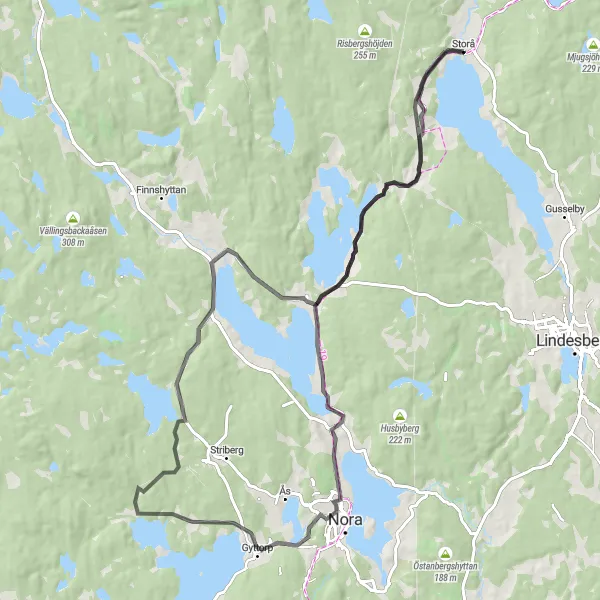 Map miniature of "Storå to Guldsmedshyttan Loop" cycling inspiration in Östra Mellansverige, Sweden. Generated by Tarmacs.app cycling route planner