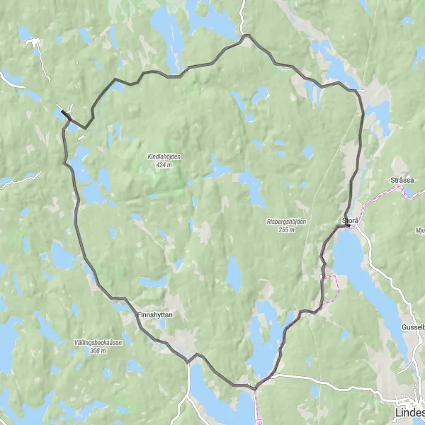 Kartminiatyr av "Bergsutsikten" cykelinspiration i Östra Mellansverige, Sweden. Genererad av Tarmacs.app cykelruttplanerare