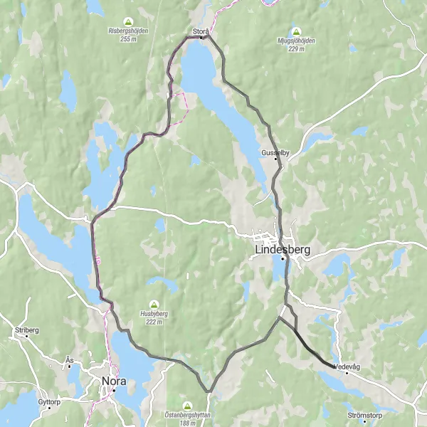 Map miniature of "Storå Exploration" cycling inspiration in Östra Mellansverige, Sweden. Generated by Tarmacs.app cycling route planner