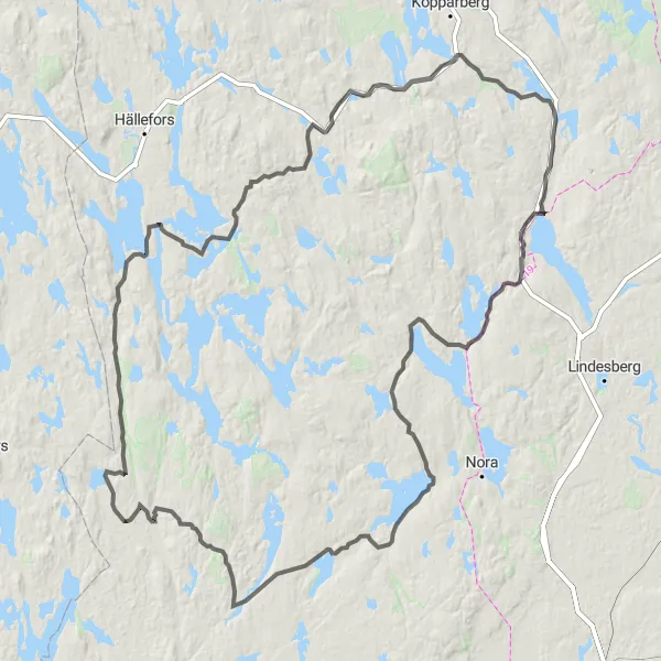 Map miniature of "Guldsmedshyttan Extended Loop" cycling inspiration in Östra Mellansverige, Sweden. Generated by Tarmacs.app cycling route planner