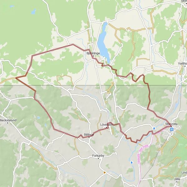 Map miniature of "The Bälinge Adventure" cycling inspiration in Östra Mellansverige, Sweden. Generated by Tarmacs.app cycling route planner