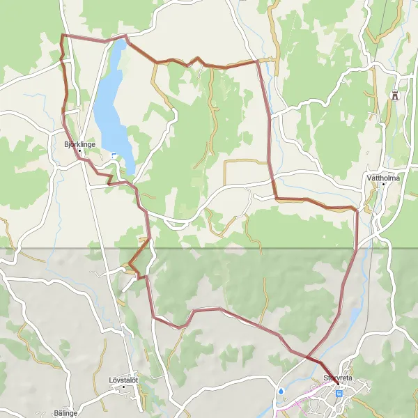 Kartminiatyr av "Fjuckby Äventyrsrutt" cykelinspiration i Östra Mellansverige, Sweden. Genererad av Tarmacs.app cykelruttplanerare