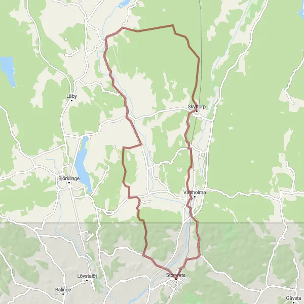 Map miniature of "The Skyttorp Loop" cycling inspiration in Östra Mellansverige, Sweden. Generated by Tarmacs.app cycling route planner