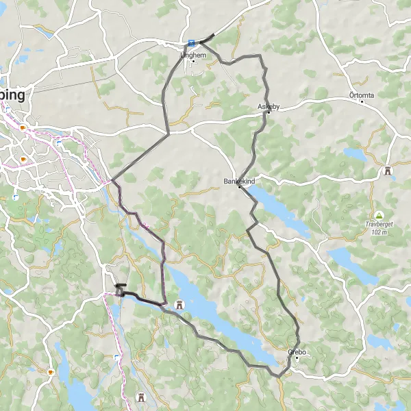 Map miniature of "Linghem Loop" cycling inspiration in Östra Mellansverige, Sweden. Generated by Tarmacs.app cycling route planner