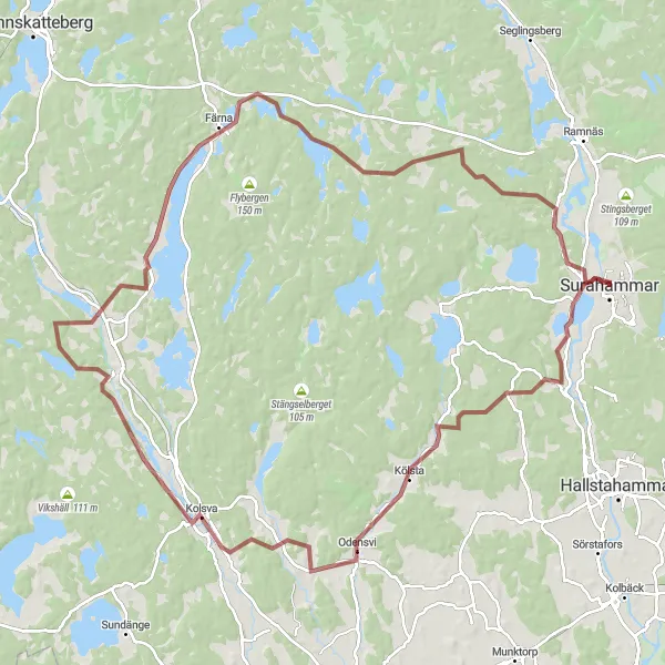 Map miniature of "The Gravel to Kolsva Loop" cycling inspiration in Östra Mellansverige, Sweden. Generated by Tarmacs.app cycling route planner