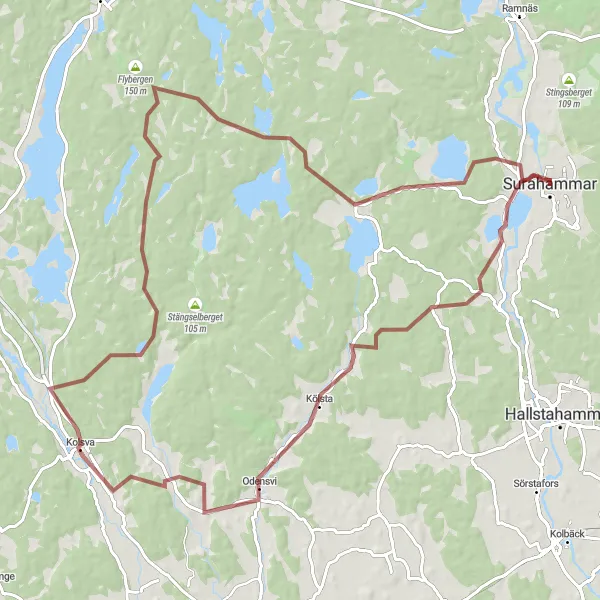 Kartminiatyr av "Gisslarbo och Bruket: Skönhet och äventyr i harmoni" cykelinspiration i Östra Mellansverige, Sweden. Genererad av Tarmacs.app cykelruttplanerare