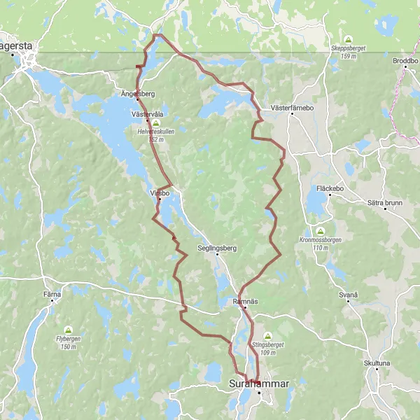 Map miniature of "Hidden Gems of Ängelsberg" cycling inspiration in Östra Mellansverige, Sweden. Generated by Tarmacs.app cycling route planner