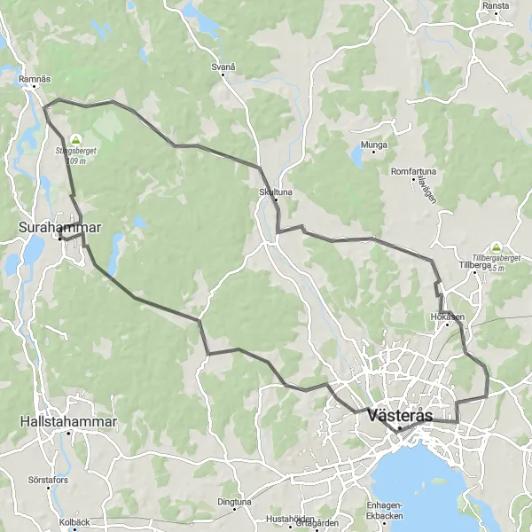 Map miniature of "The Lakeside Escapade" cycling inspiration in Östra Mellansverige, Sweden. Generated by Tarmacs.app cycling route planner