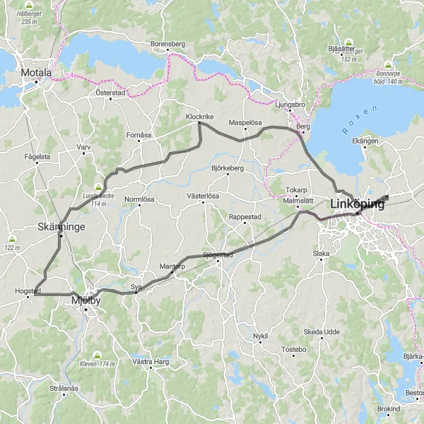 Map miniature of "Gamla Linköping Adventure" cycling inspiration in Östra Mellansverige, Sweden. Generated by Tarmacs.app cycling route planner