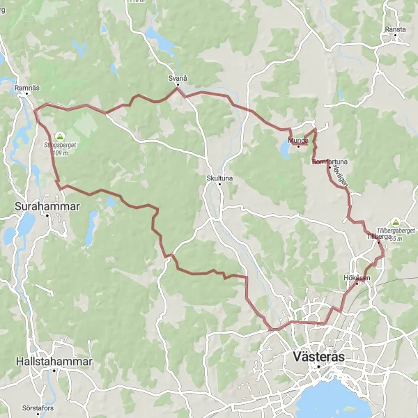 Map miniature of "Brottberga Adventure Ride" cycling inspiration in Östra Mellansverige, Sweden. Generated by Tarmacs.app cycling route planner